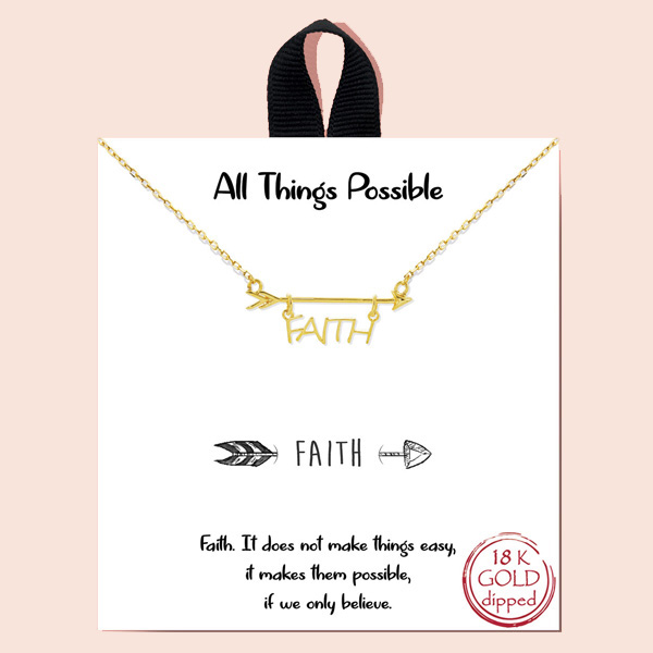 90316_Gold, "All things possible"  18K Gold dipped, faith dainty necklace